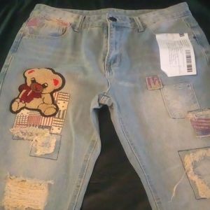 Men Random Heart Print Jeans